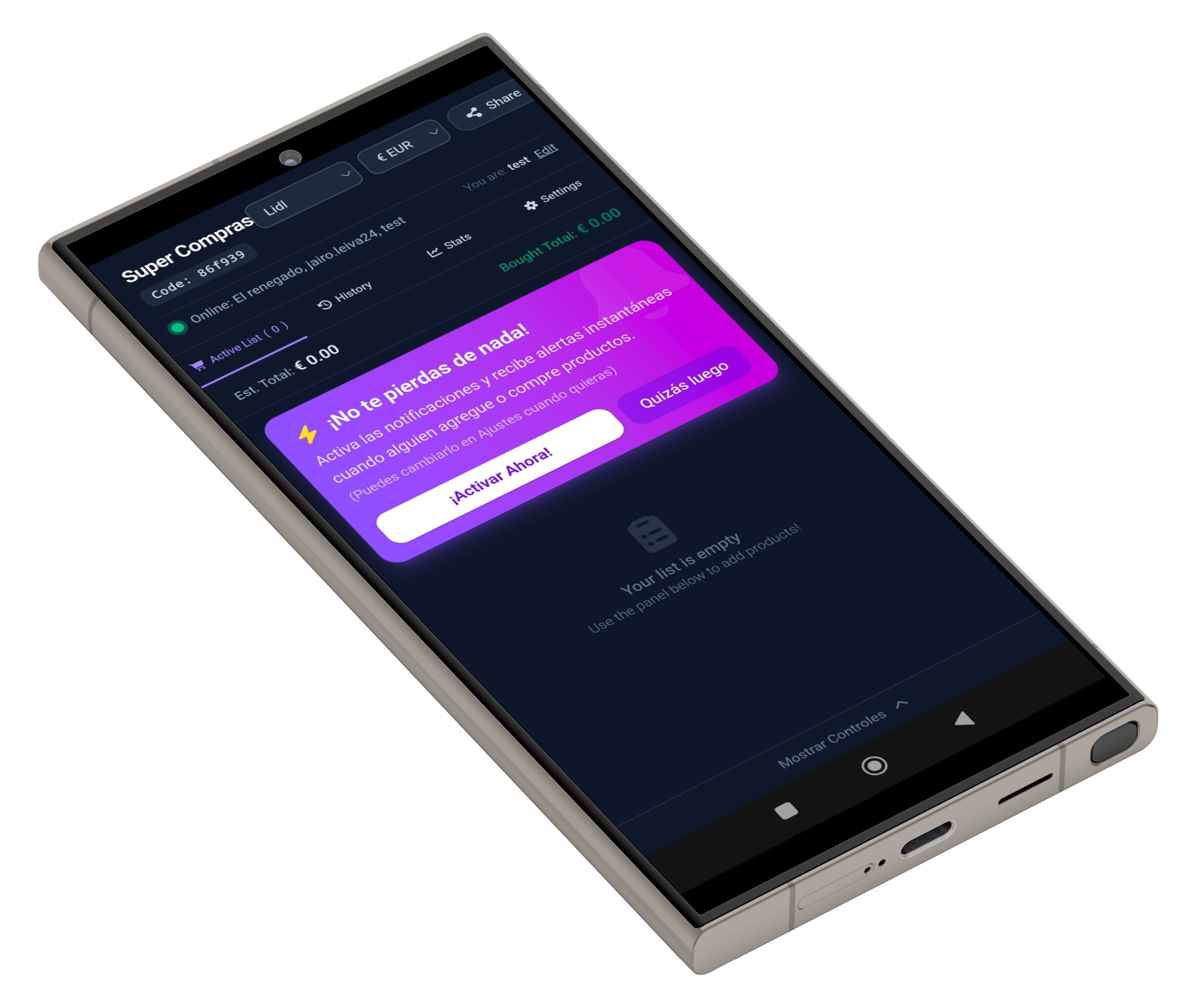 SuperLista History Mockup